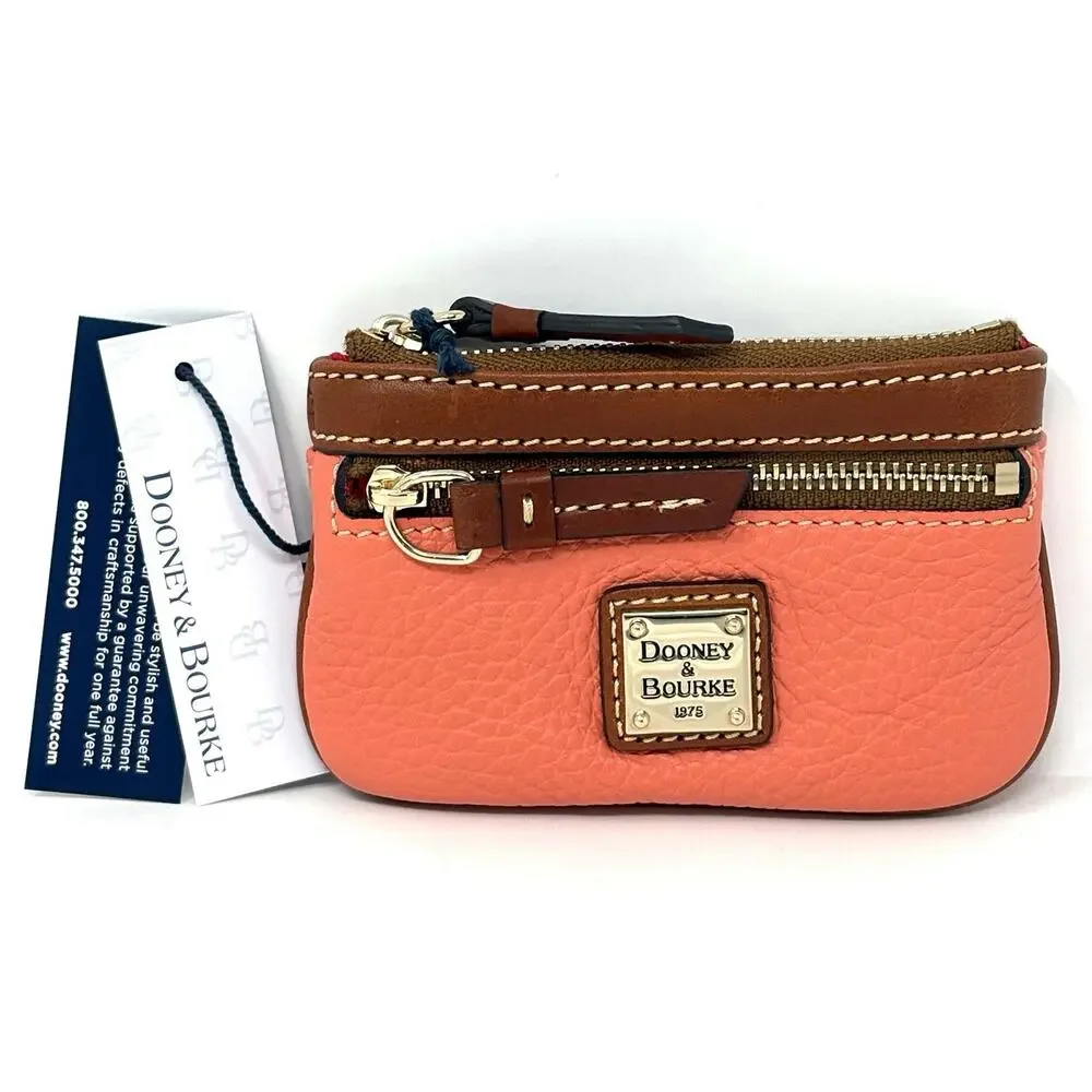 Dooney & Bourke Pebble Grain Coin Case Coral Zippered Pouch Interior Key Ring